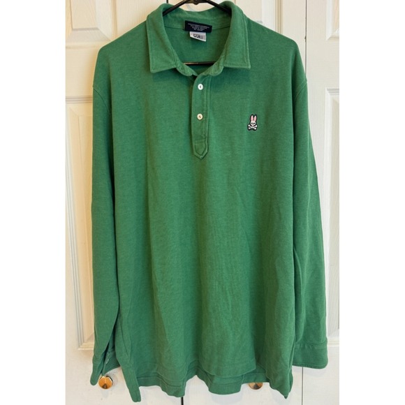 Psycho Bunny Other - Psycho Bunny Long Sleeve Polo Shirt Green Pima Cotton Embroidered Logo Men's 9